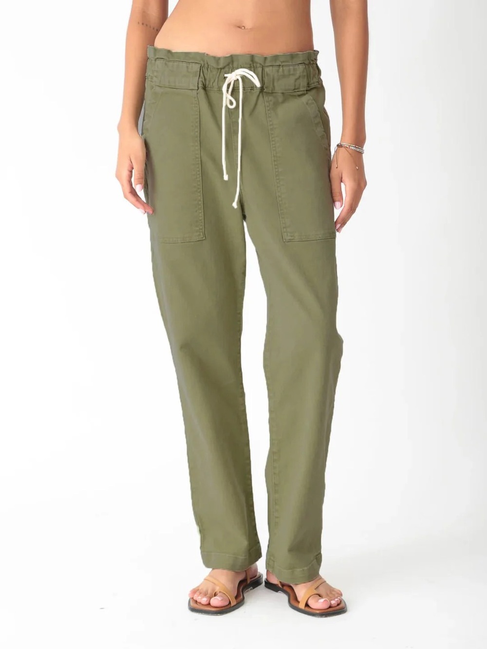 Electric & Rose Easy Pant Olive Utility Pull-On Cotton Drawstring Pants Size S - Picture 1 of 8